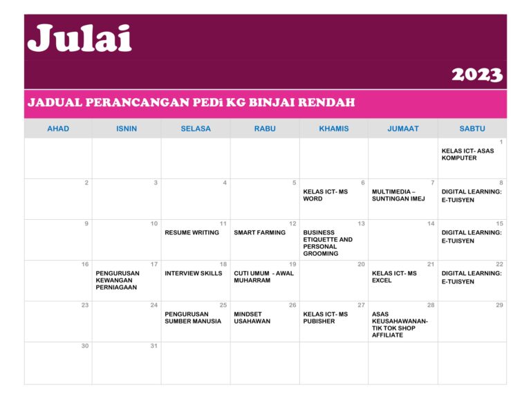 JADUAL PERANCANGAN JULAI 2023